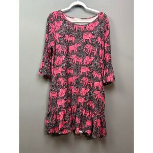 Simply Southern Pink Elephant Print Ruffle Bell Sleeve Dress Size Medium